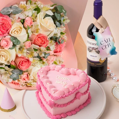 Kit Cancer con Pastel, Flor y Vino 24349