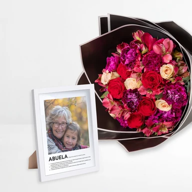 Ramo de Rosas y Claveles con Marco Personalizado Abuela 24527