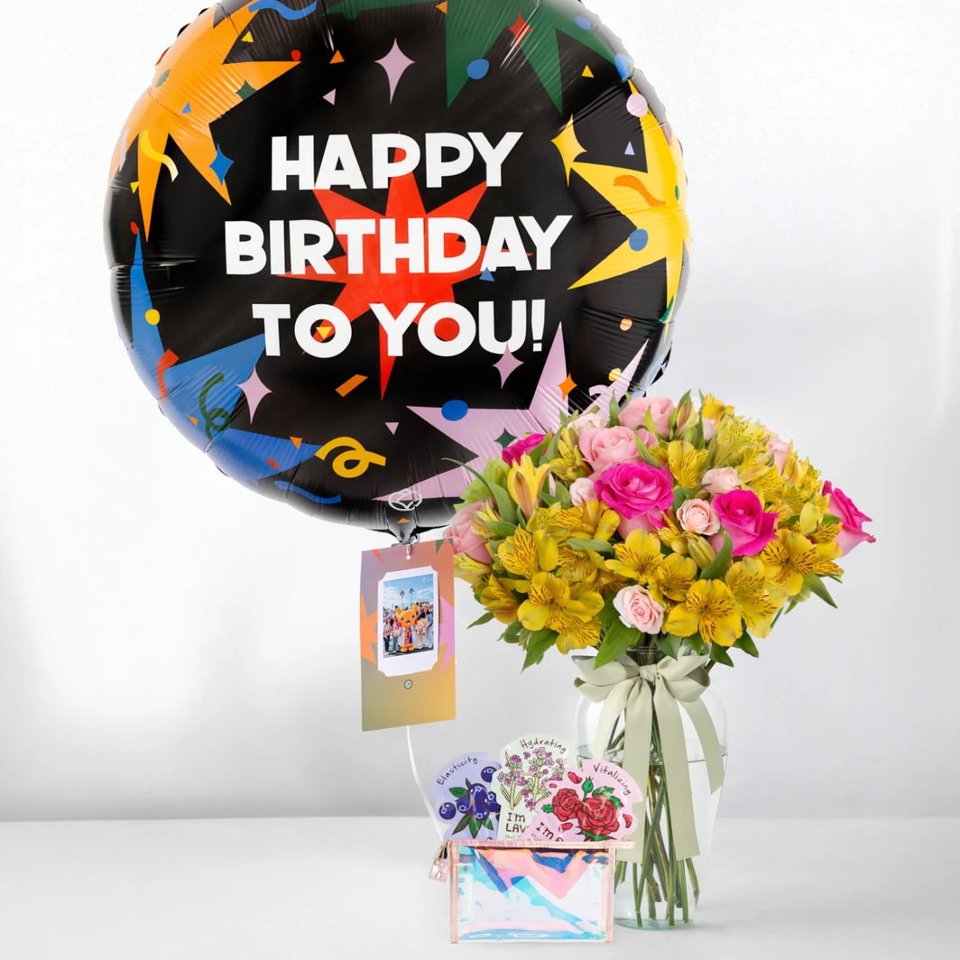 Kit Cumpleaños Flor, Kit Mascarillas, Globo y Polaroid 24535