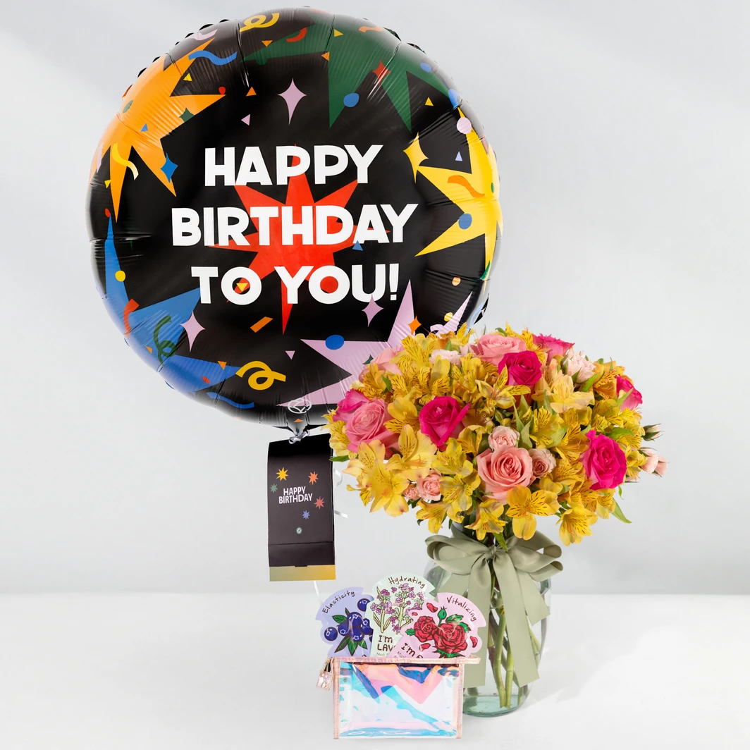 Kit Cumpleaños Flor, Kit Mascarillas, Globo y Polaroid 24535