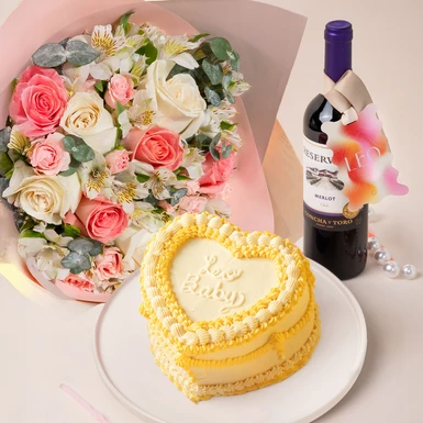Kit Leo con Pastel, Flor y Vino 24568