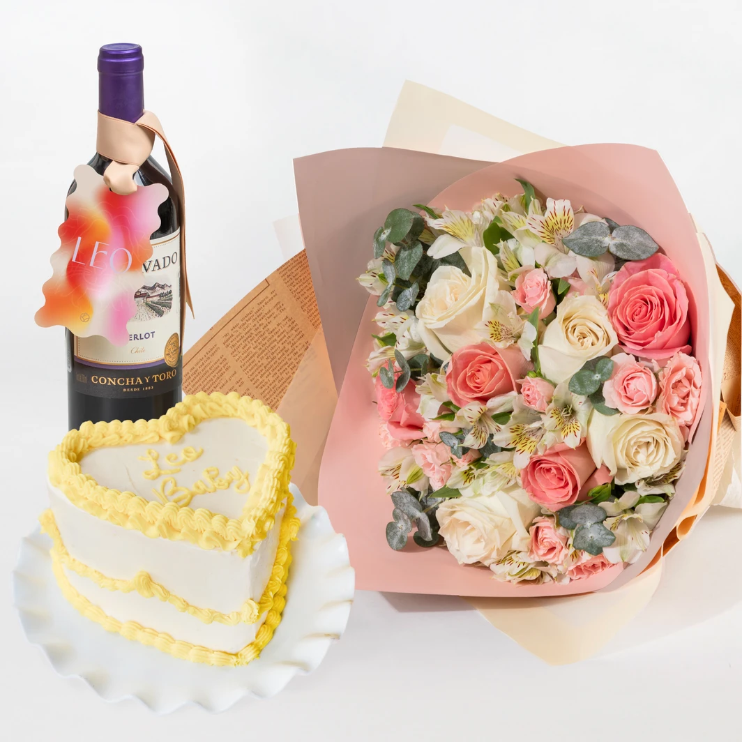 Leo Kit with Cake, Flowers and Wine 24569