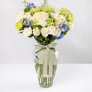 Arrangement of White Roses and Delphinium 24705