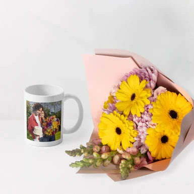 Ramo de Gerberas y Roxanne con Taza Personalizada 24762