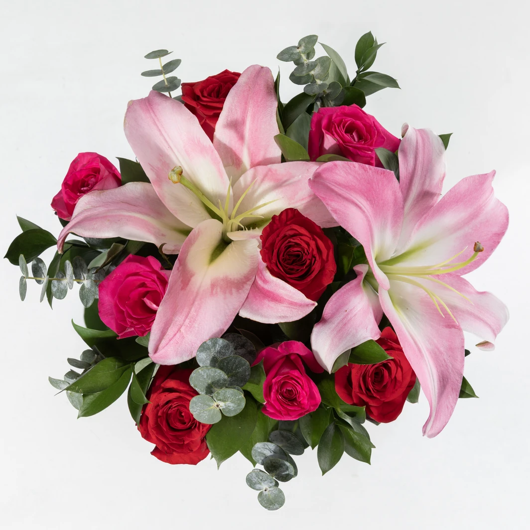 Bouquet of Red Roses and Stargazers 24764