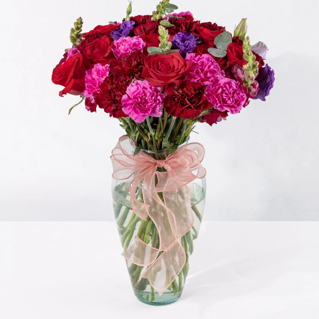 Arrangement of Lisianthus and Purple Carnations 24788