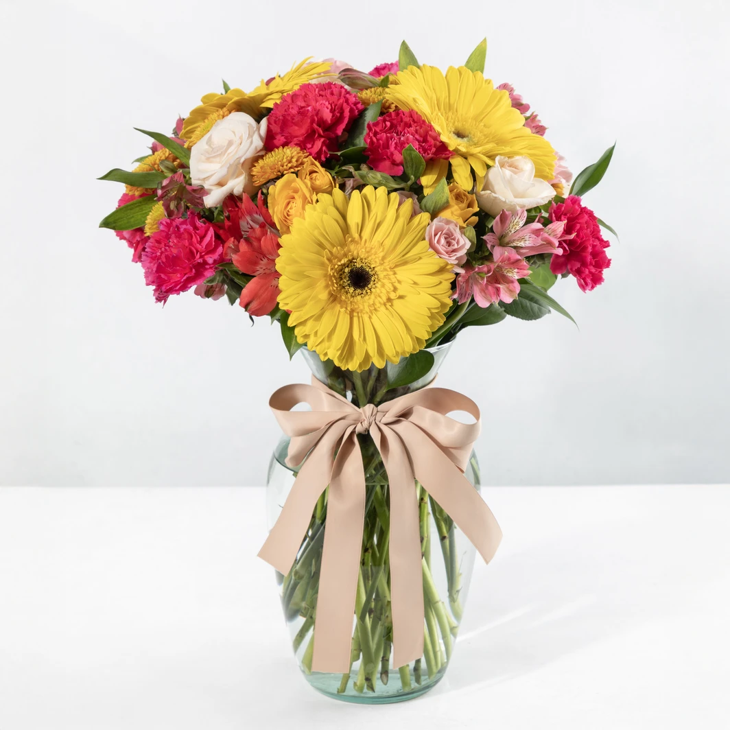 Arrangement of Yellow Gerberas and Mini Roses 24794