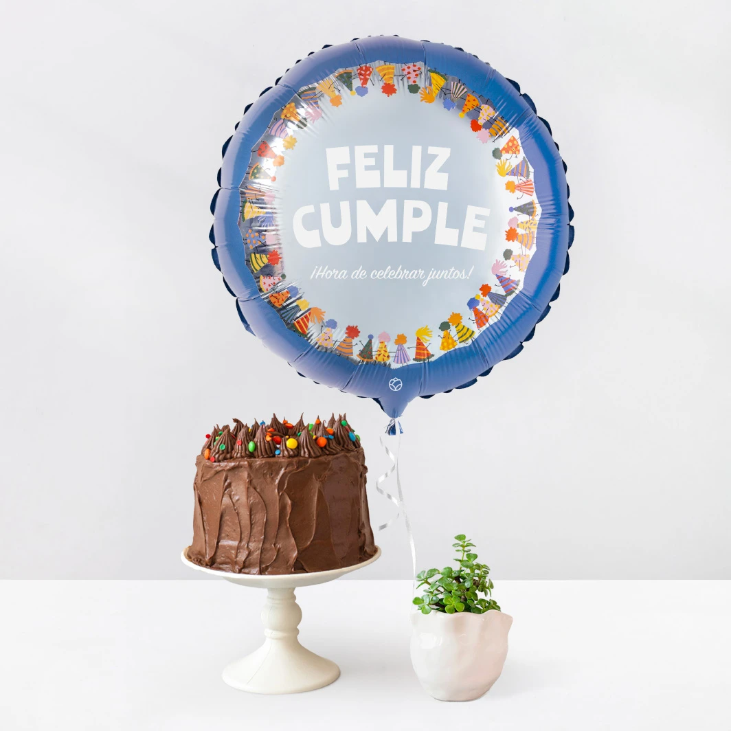 Mini planta con Globo y Birthday Cake Chocolate 24803