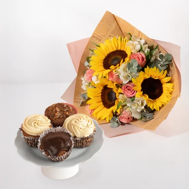 Ramo con Girasoles y Rosas con Muffins Fer Reposteria 24838