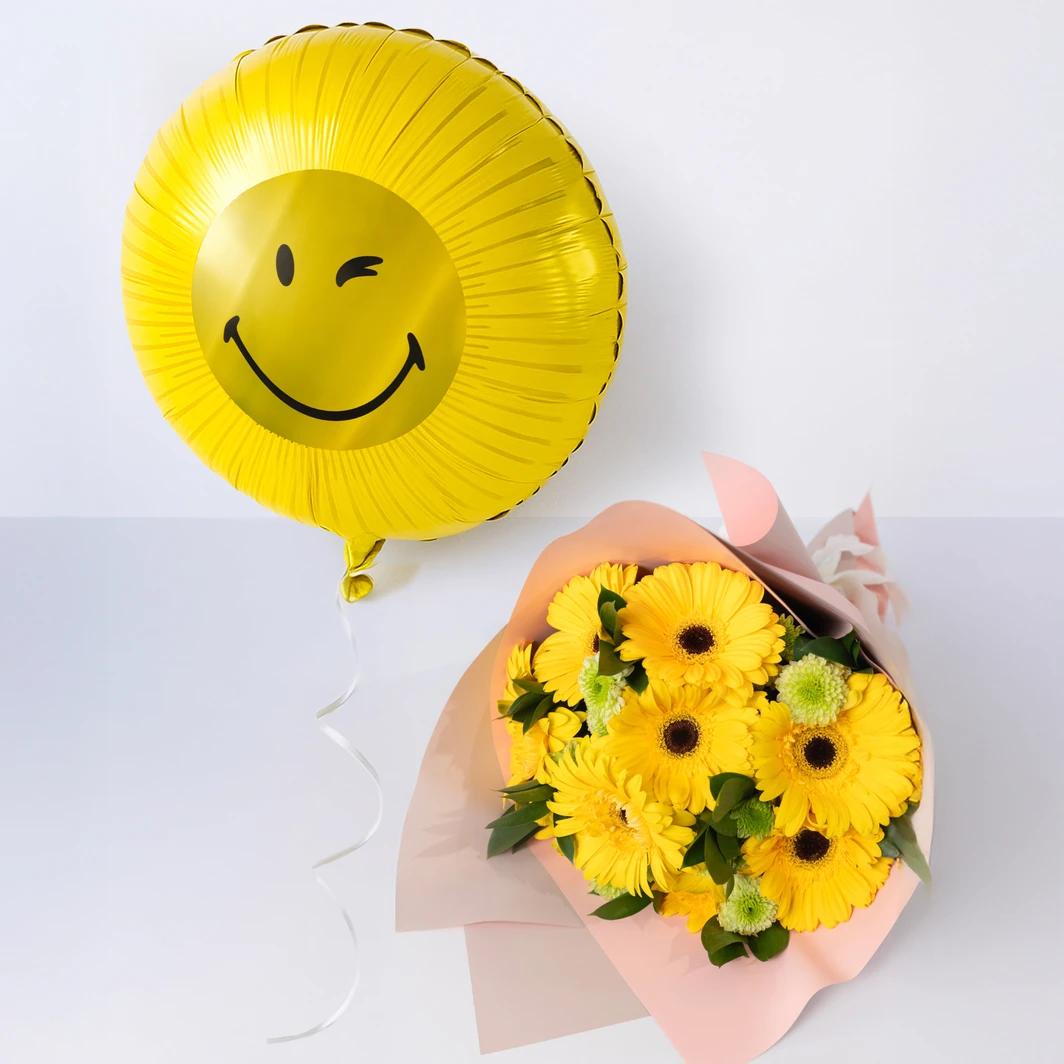Gerberas Amarillas con Globo SMILEYWORLD® 24849