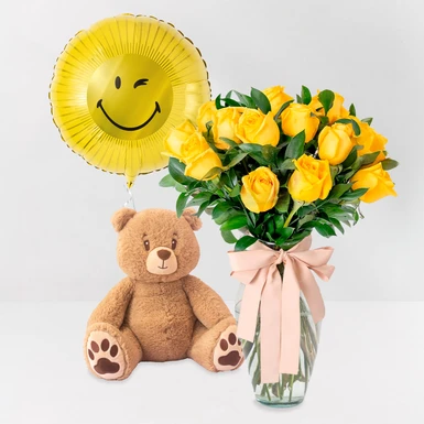 Flores Amarillas con Peluche y Globo 24855