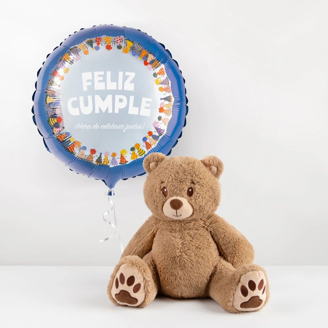 Oso de Peluche 30 cm y Globo "Feliz Cumple" 24883