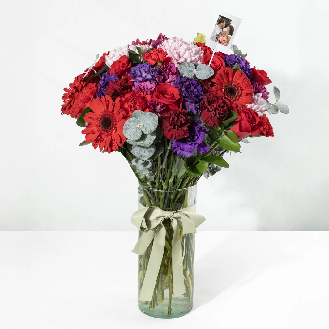 Arreglo de Rosas y Gerberas con Mini Foto 24992