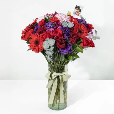 Arreglo de Rosas y Gerberas con Mini Foto 24992