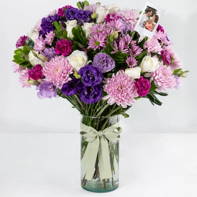 Purple Lisianthus and Roxanas Arrangement with Mini Photo 25007