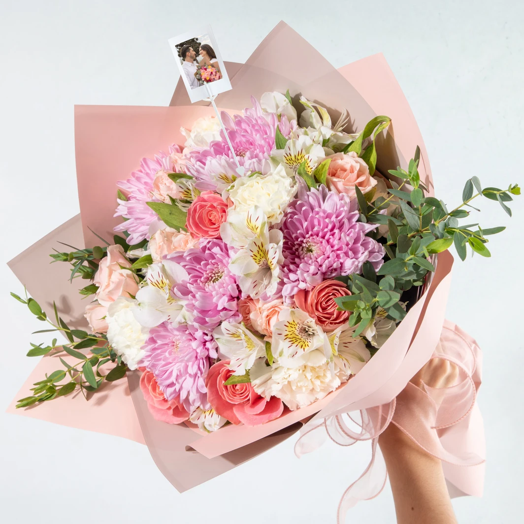 Ramo de Roxanas y Rosas Rosa con Mini Foto 25022