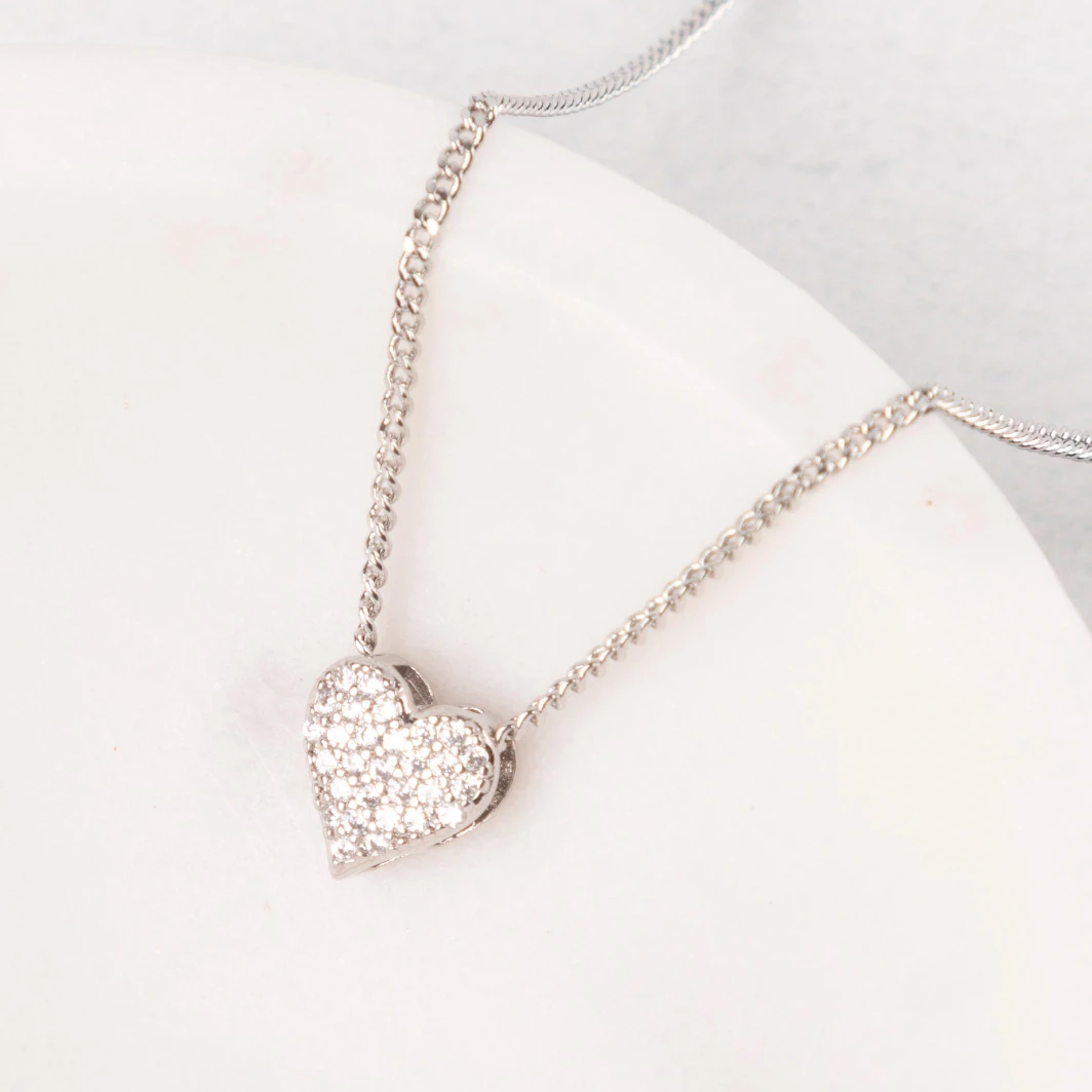 Collar Con Corazón Zirconias color Plata Lorenza 25048