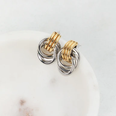 Par Arete Chico Triple Linea Con Círculos Lorenza 25061