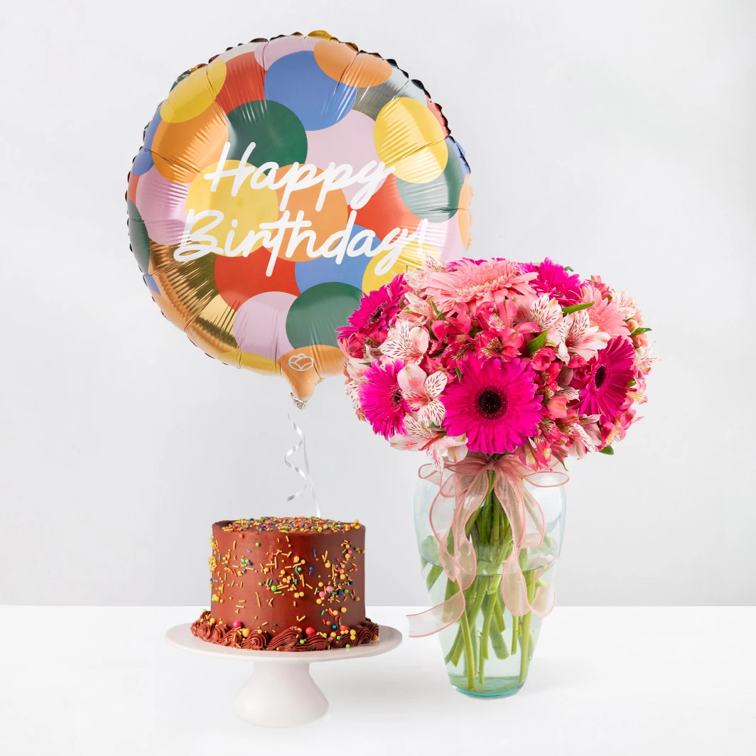 Kit Cumpleañero Gerberas y Pastel de Chocolate Bakings 25090