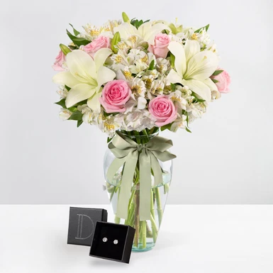 Aretes Diamante Pequeño Crystal Dacova con Ternura con 6 Rosas y Lilys 25100