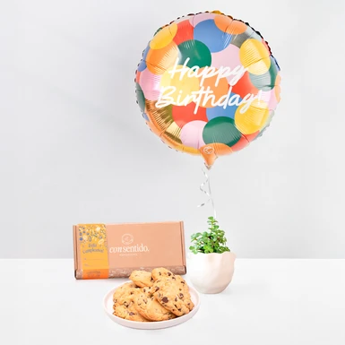Mini Árbol con Galletas NY Chocochip y Globo "Happy Birthday" 25147