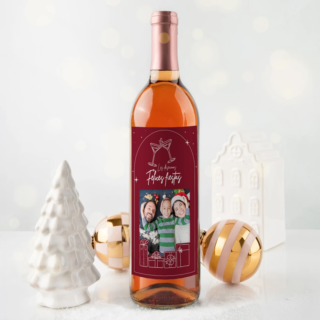 Personaliza Vino Beringer con etiqueta "Felices Fiestas (Rojo)" 25196-P