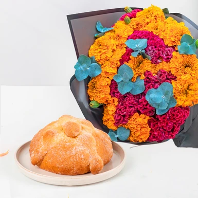 Pan de Muerto con Ramo Cempasúchil 25446