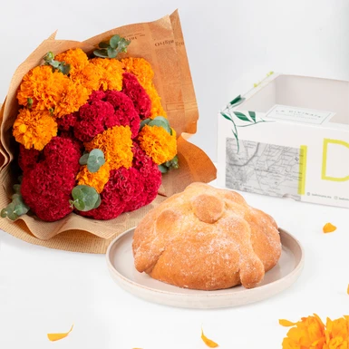 Pan de Muerto con Ramo Cempasúchil 25446