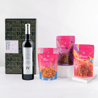 Canasta Felices Fiestas con Vino 3V y Botanas 25447