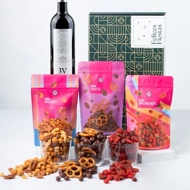 Canasta Felices Fiestas con Vino 3V y Botanas 25447