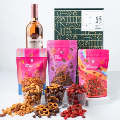 "Felices Fiestas" Basket with Beringer Rosé Wine and Snacks 25450