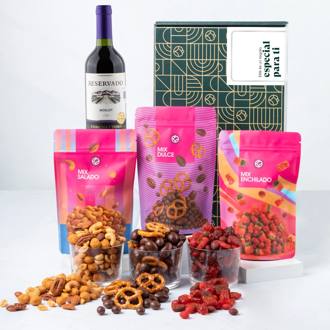 Canasta Regalo Especial con Vino Merlot y Botanas 25457