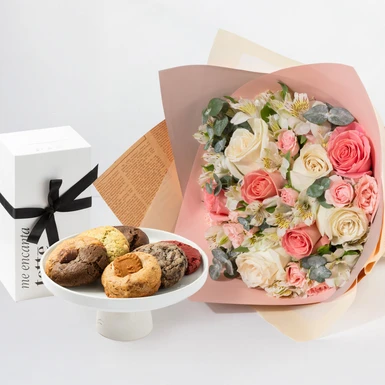 Ramo de Rosa Hermosa con Galletas 25468