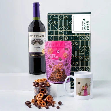 Vino Merlot con Taza y Bolsa Mix Dulce EF Regalo Especial 25519-P