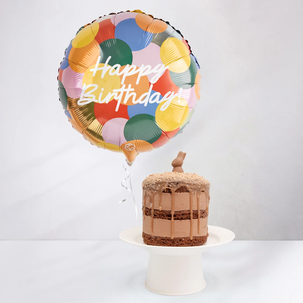 Happy Birthday Balloon with Conejito Mil Miel Cake 25574