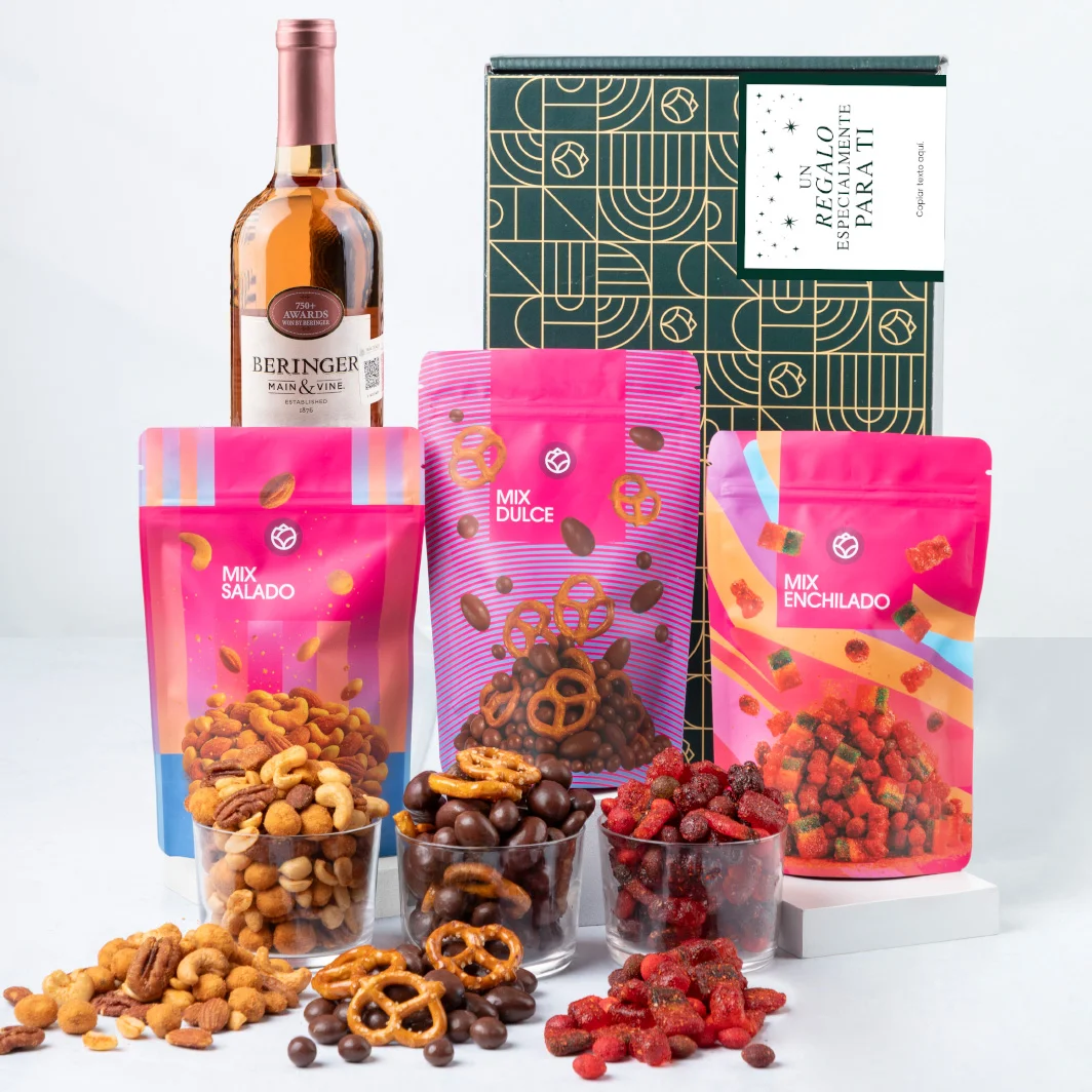 Personalized Box with Beringer Wine and Snacks Label 25587-P