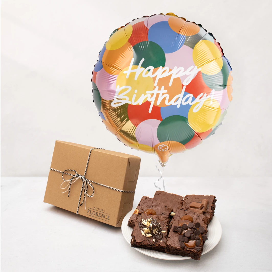 Brownies Florence con Globo "Happy Birthday" 25625