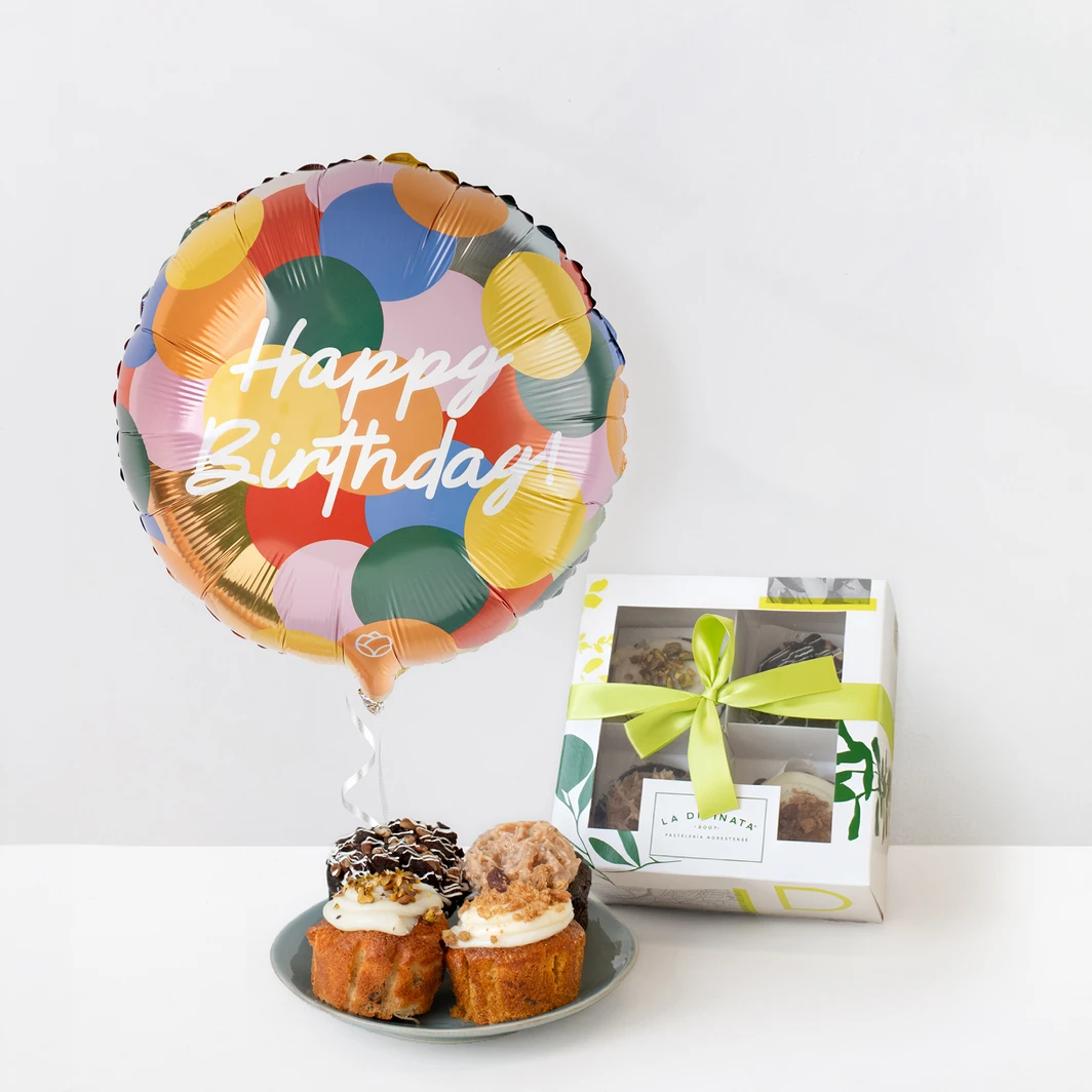 Muffins la Divinata con Globo Happy Birthday 25633