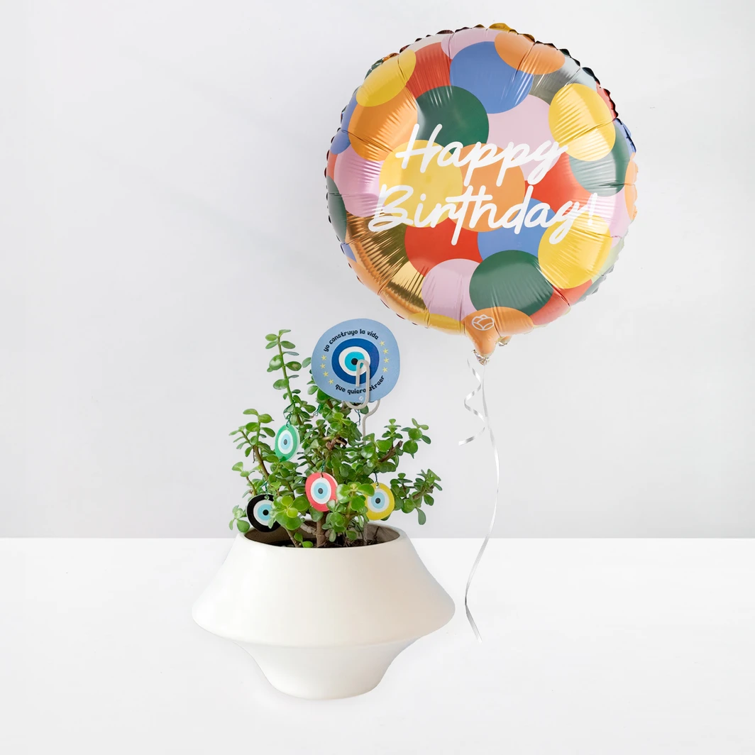 Good Vibes Plant with "Happy Birthday" Balloon 25636
