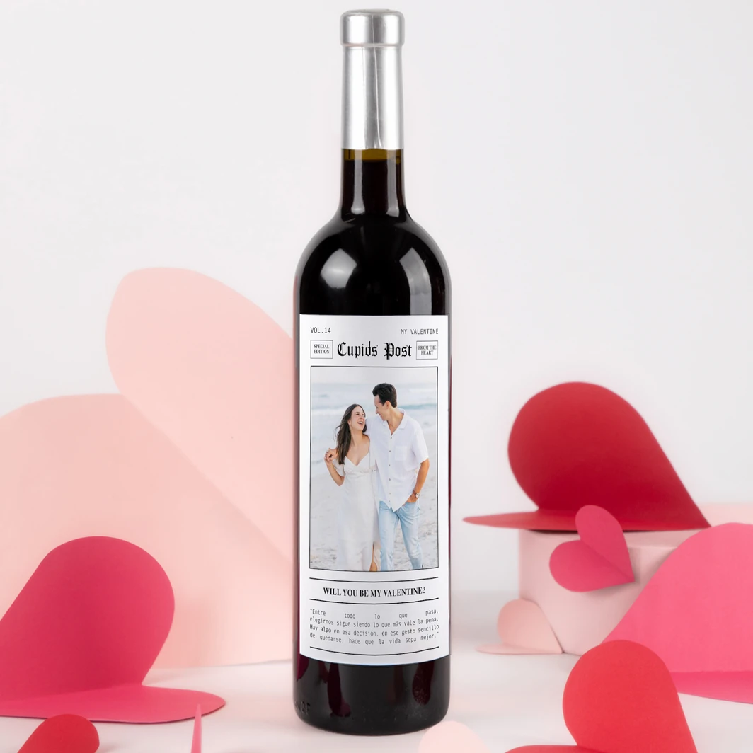 Personaliza Vino 3V con etiqueta "Will You Be My Valentine?" 25715-P