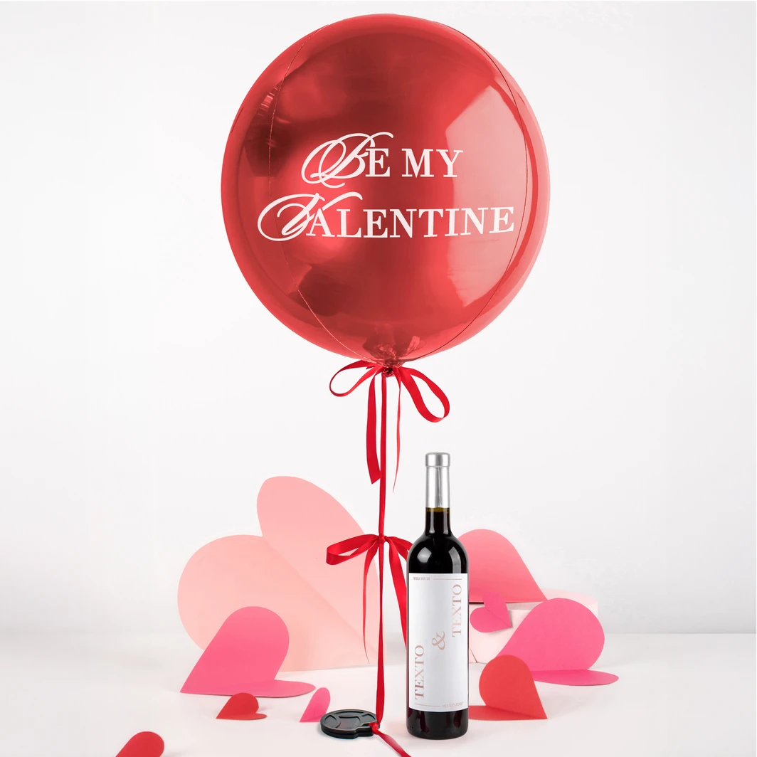Globo "Be My Valentine" con Vino 3V con etiqueta "Will You Be My Valentine?" 25782