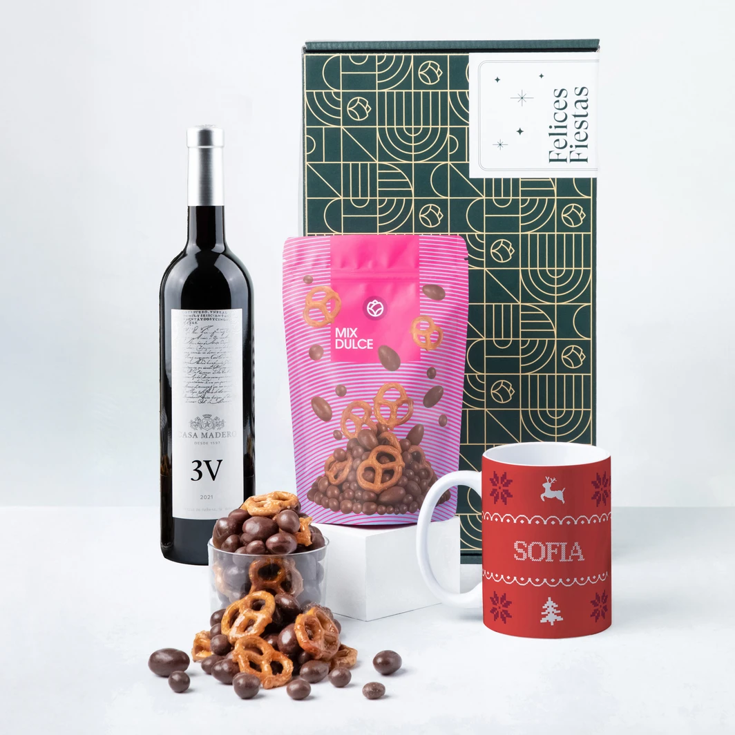 Canasta Vino 3V con Taza "Ugly Sweater" y Mix Dulce 25862-P