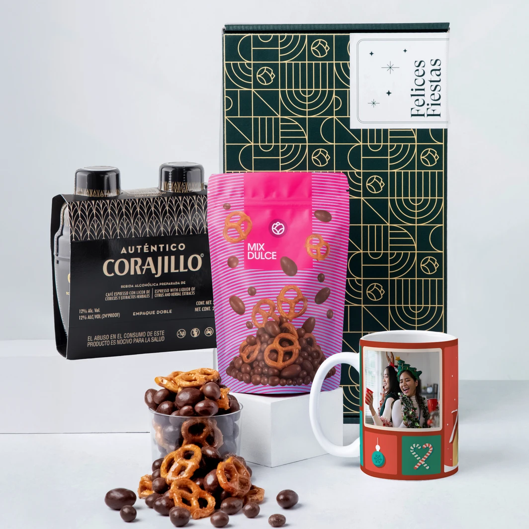 Happy Holidays Basket, Personalized Mug and Sweet Mix 25872-P