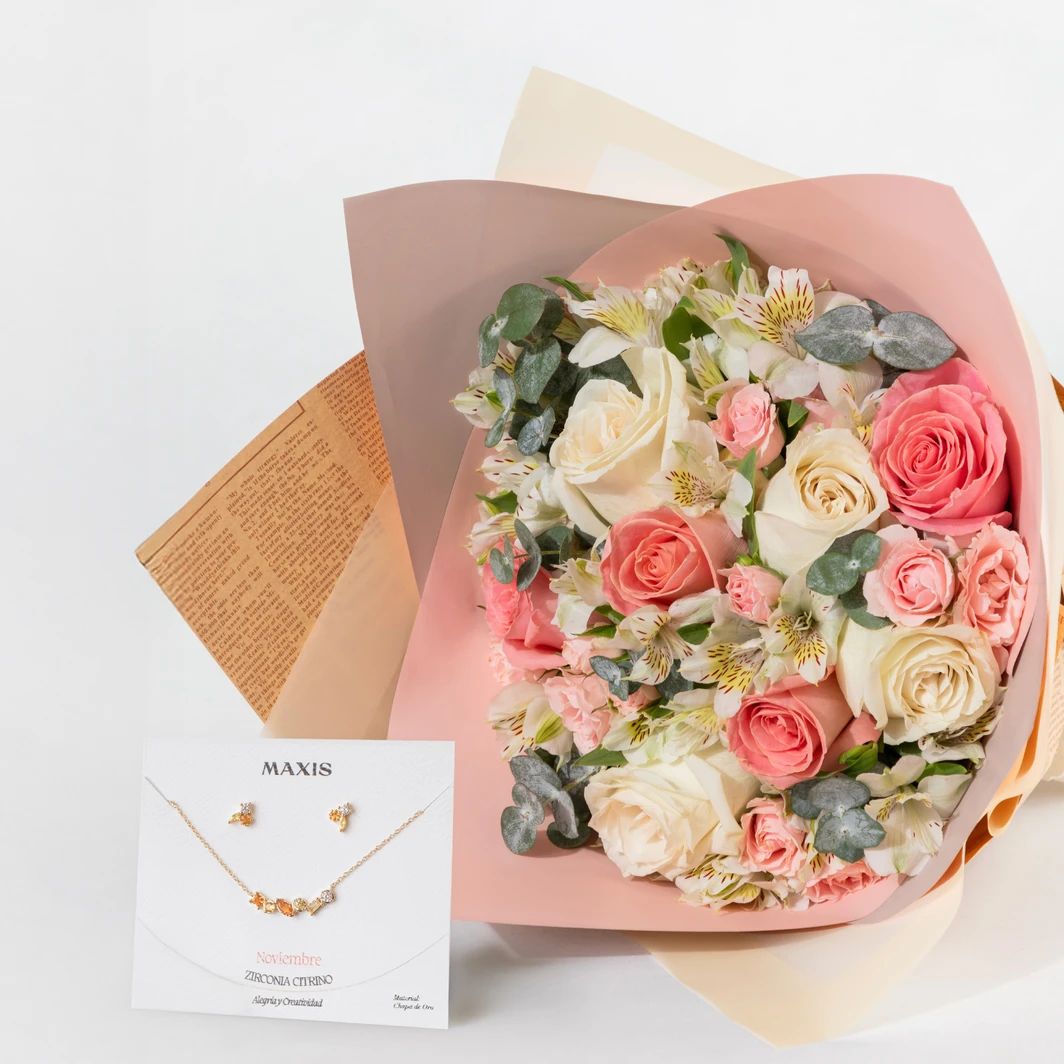 January Birthstone Set with Rose Bouquet 25932