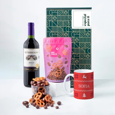 Vino Merlot con Taza y Bolsa Mix Dulce Regalo Especial 25971-P