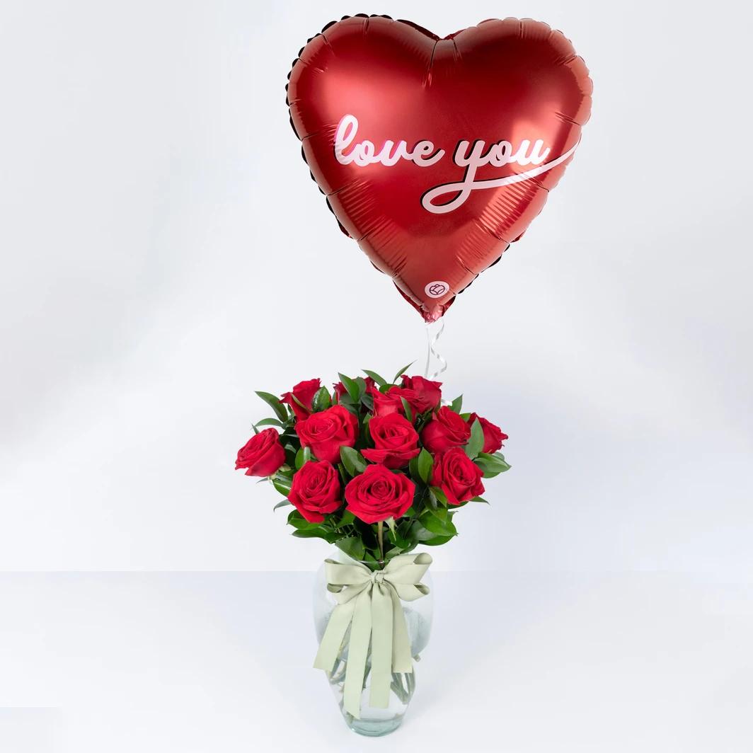 12 Rosas Rojas con Globo "I Love You" 25994