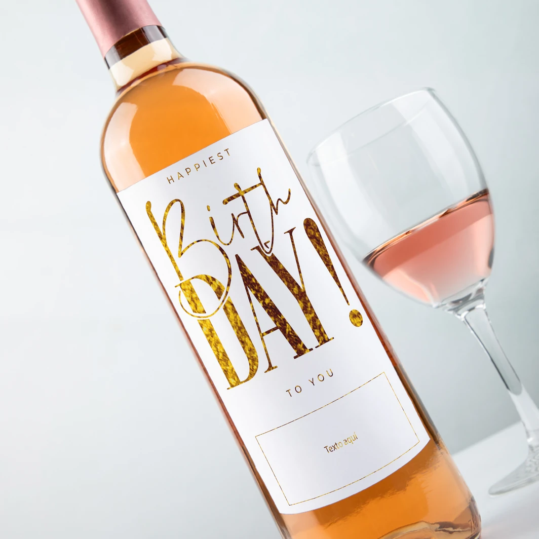 Vino Personalizado Rosado con Etiqueta "Happiest Birthday to You" 26021-P