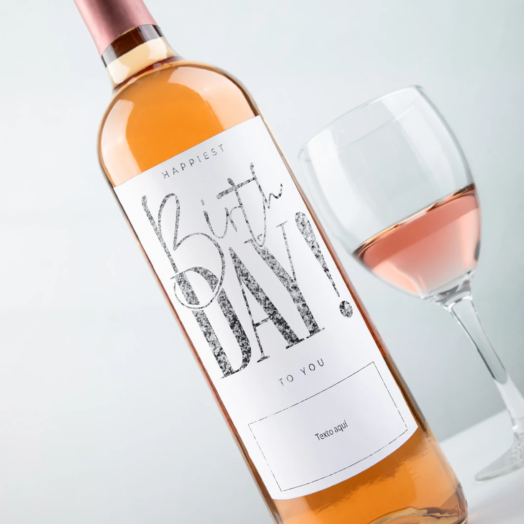 Vino Personalizado Rosado con Etiqueta "Happiest Birthday to You" 26022-P