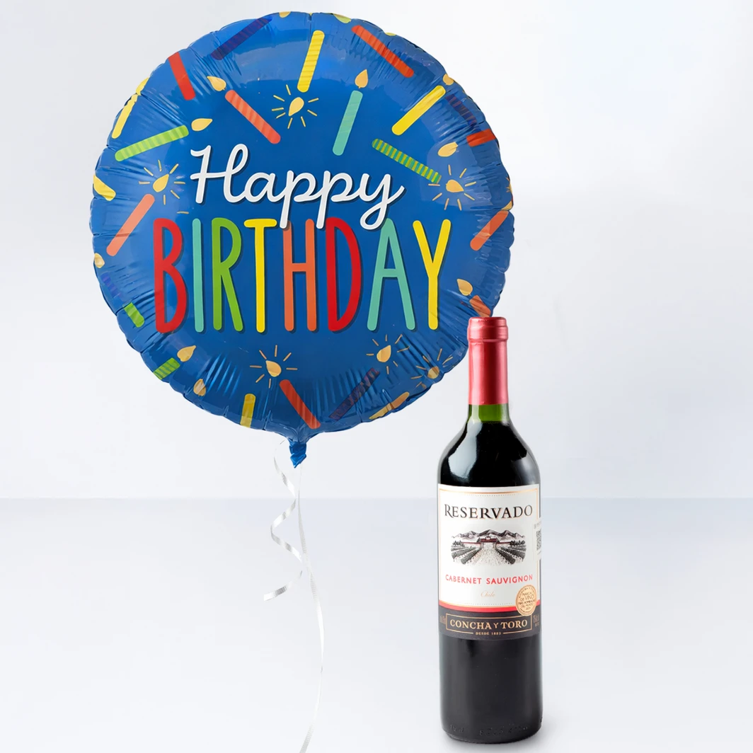 Vino Tinto Reservado con Globo Happy Birthday 26059