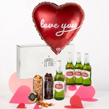 Regalo con Cerveza, Botanas y Globo Love you 26076